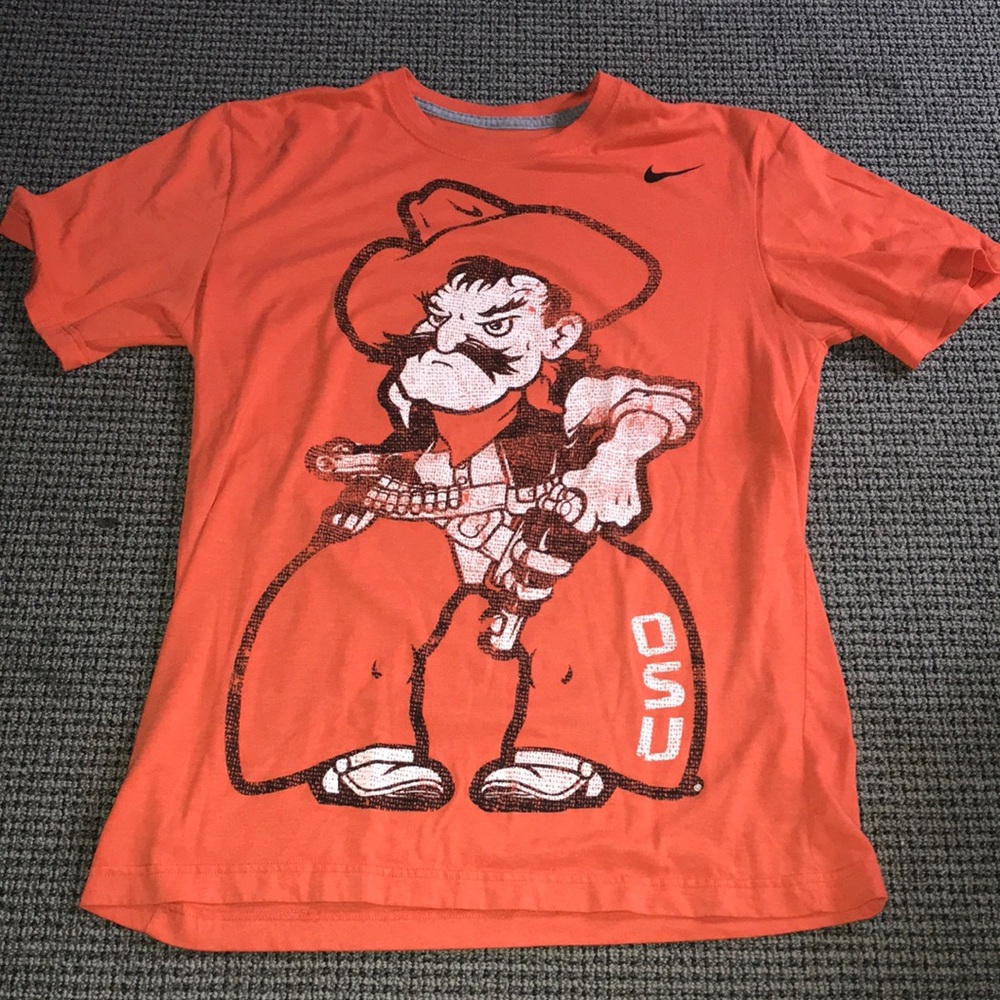 Nike OSU Cowboys Orange Pistol Pete Graphic T-Shirt Mens Large NCAA Crewneck Tee